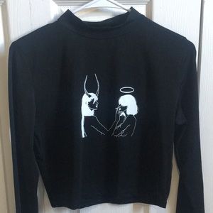 Graphic mock neck long sleeve crop top